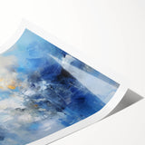 Abstract wall art print featuring vibrant strokes in shades of blue, orange, and green, designed for modern decor, rolled and ready for framing, showcasing a contemporary artistic style.