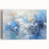 Colorful abstract strokes wall art on stretched canvas, showcasing vibrant hues of blue, yellow, and pink, ideal for modern home decor and artistic spaces.