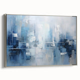 Framed canvas wall art showcasing abstract silver strokes against a neutral background, perfect for modern decor. Side view highlights its elegant design and sleek frame.