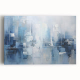 Abstract strokes wall art on stretched canvas showcasing vibrant colors like blue, orange, and yellow, perfect for modern home decor, enhancing any wall space.