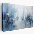 Abstract wall art featuring vibrant strokes in shades of blue, pink, and gold on a stretched canvas, showcasing a modern, artistic design ideal for contemporary home decor.