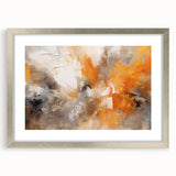 Abstract wall art print featuring dynamic silver strokes on a textured background, elegantly framed with a mat, ideal for modern home decor. Perfect for adding a touch of sophistication to any living space.