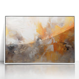 Framed acrylic wall art featuring abstract strokes in white and muted tones, ideal for modern home decor, adding a touch of elegance and creativity to any space.