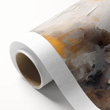 Abstract strokes wall art on rolled canvas, showcasing vibrant colors of blue, orange, and yellow, ideal for modern home decor. Packaged securely in a cardboard tube for delivery.