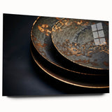 Large abstract wall art on acrylic glass, featuring swirling blue and gray tones, ideal for bedroom or dining room decor.