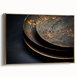 Framed canvas featuring a vintage landscape painting in muted gold and black tones, ideal for bedroom wall art.