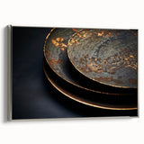 Landscape art painting on framed canvas, featuring a vintage poster of colorful hills under a black sky.