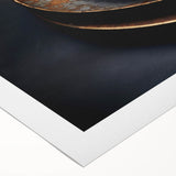 Art deco poster featuring geometric patterns in gold and black on rolled canvas, suitable for dining room decor.