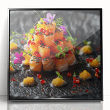 Large abstract wall art featuring geometric shapes in black and white, framed in acrylic.