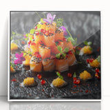 Art deco poster featuring colorful geometric shapes on a white acrylic framed print, suitable for nursery wall art.