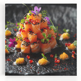 Large black and white stretched canvas of assorted dishes, ideal for kitchen wall art.
