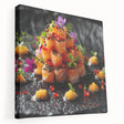 Large canvas depicting colorful, abstract dishes, suitable for kitchen wall art.