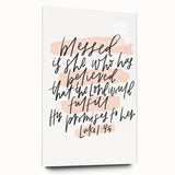 Inspirational Typography Art - Luke 1:45 "Blessed" Canvas Print