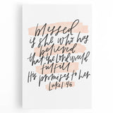 Inspirational Typography Art - Luke 1:45 "Blessed" Canvas Print