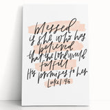 Inspirational Typography Art - Luke 1:45 "Blessed" Canvas Print