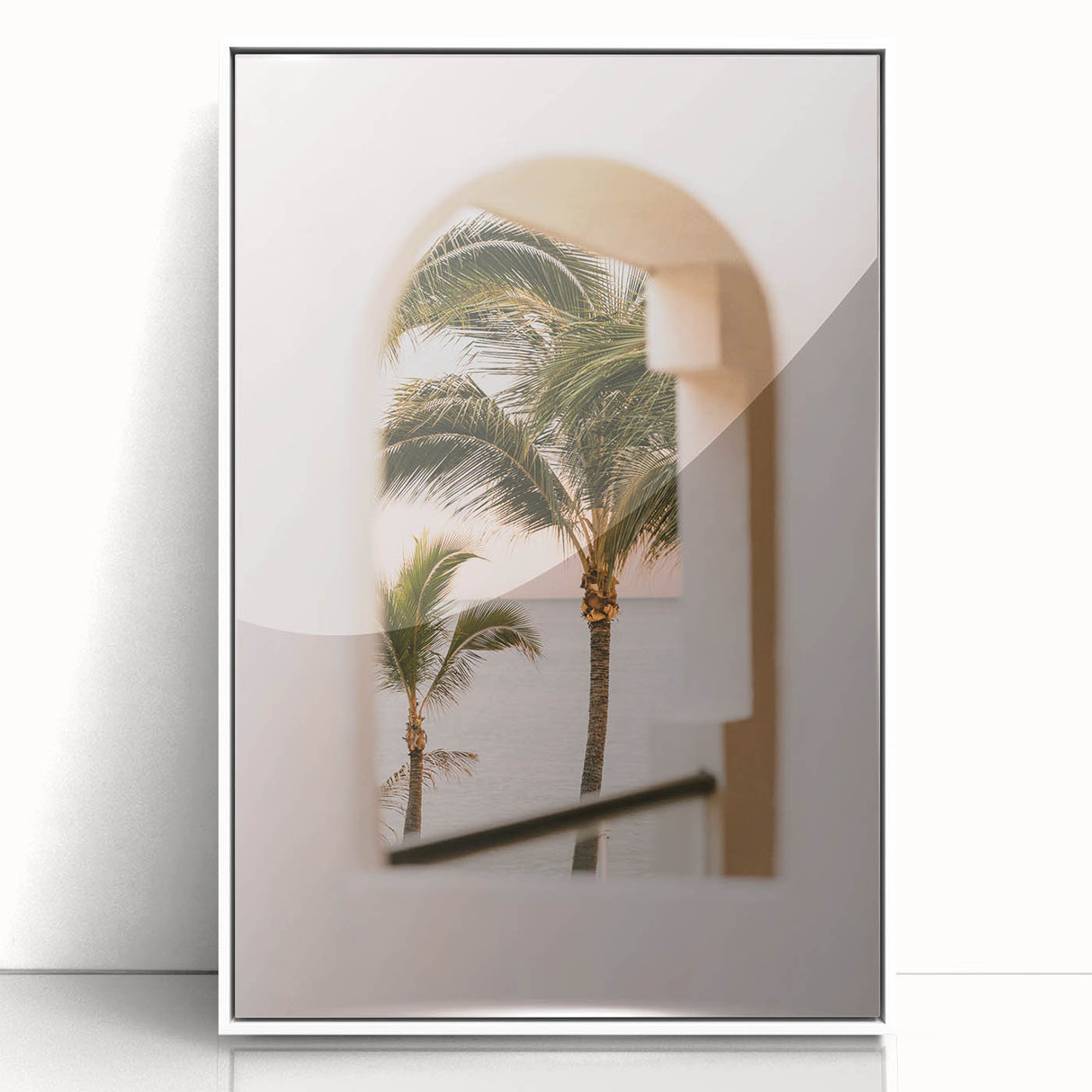 Coastal View Canvas - Palm Trees Framed Through Window Wall Art