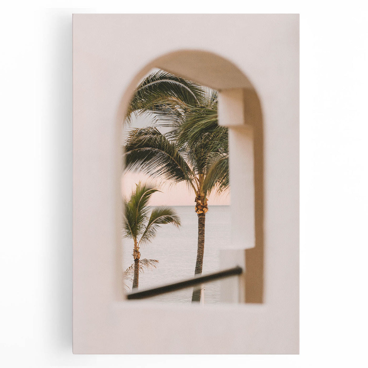 Coastal View Canvas - Palm Trees Framed Through Window Wall Art