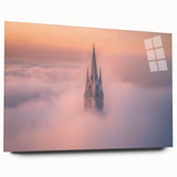 Acrylic glass artwork showcasing a stunning landscape view of a castle surrounded by lush greenery and blue skies, designed for elegant home decor. Perfect for enhancing living spaces with a touch of sophistication.