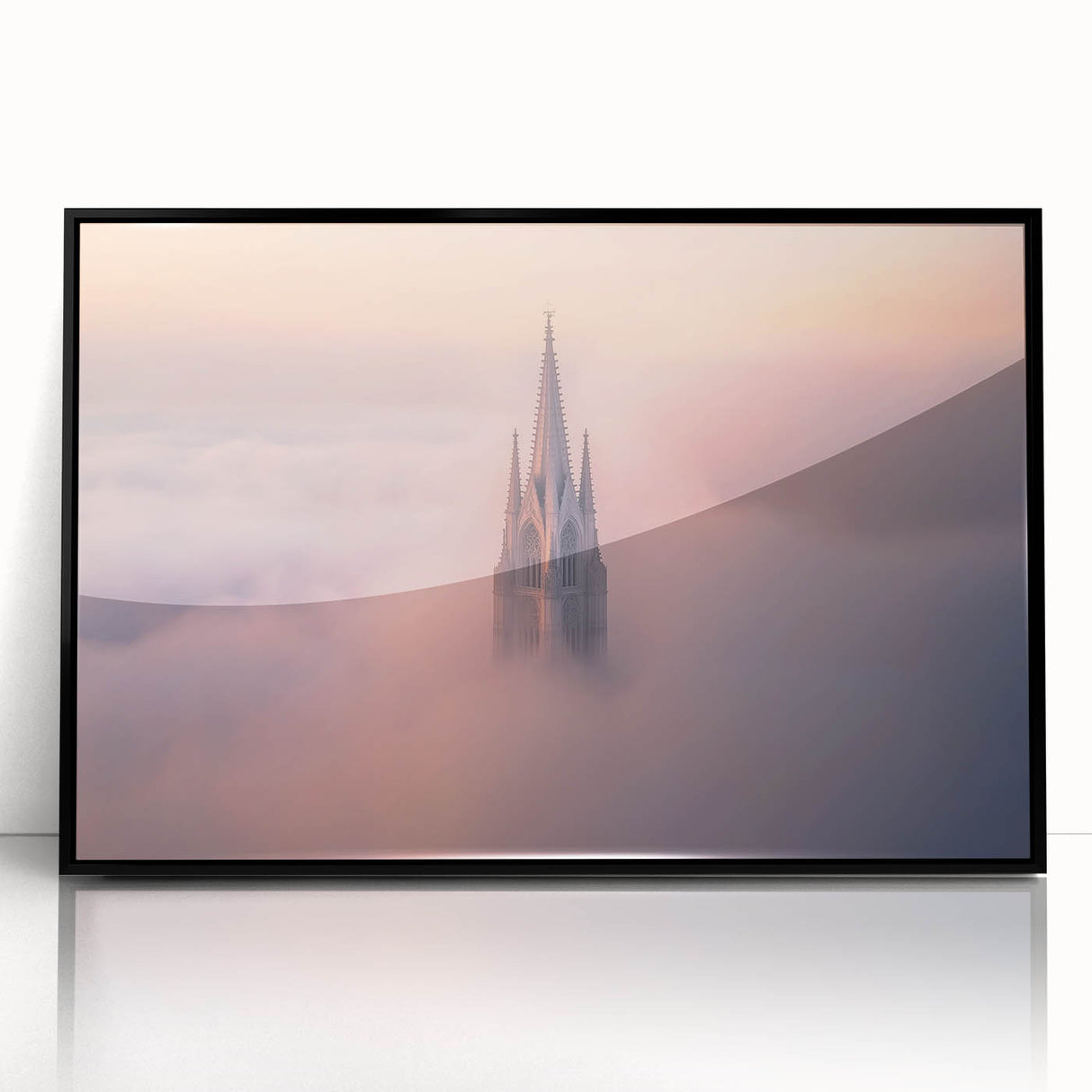 Framed acrylic artwork of a majestic castle surrounded by lush landscapes, showcasing intricate details and vibrant colors, ideal for home decor.