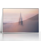 Framed acrylic artwork showcasing a stunning landscape of a castle, elegantly displayed in a white frame, perfect for enhancing home decor with a touch of classic elegance.