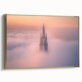 Framed canvas artwork showcasing a majestic landscape with a castle, featuring gold accents and a side view perspective, perfect for enhancing home decor.
