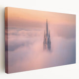Stretched canvas artwork showcasing a picturesque landscape with a majestic castle, vibrant colors, and intricate detailing, ideal for home decor enthusiasts.