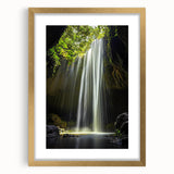 Elegant gold-framed landscape artwork featuring intricate cave designs, showcasing a harmonious blend of natural colors and textures, ideal for home decor.