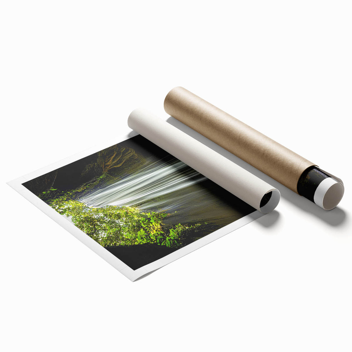 Rolled print showcasing a stunning landscape scene with intricate cave formations, featuring earthy tones and rich textures, ideal for home decor or art enthusiasts.