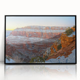 Framed acrylic artwork depicting a stunning landscape of rugged cliffs, featuring a black frame that enhances the vibrant colors and intricate details, perfect for modern home decor.