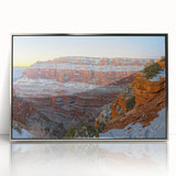 Framed acrylic artwork showcasing a breathtaking cliff landscape in silver tones, perfect for modern home decor, highlighting nature's beauty and elegance.