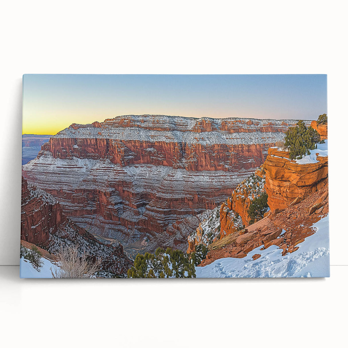 Stretched canvas artwork depicting majestic cliffs with vibrant colors, showcasing intricate details and textures, ideal for enhancing modern home decor.