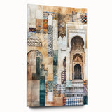 Abstract architectural wall art displayed in a sleek acrylic frame, showcasing geometric shapes and vibrant colors, perfect for modern interior decor.