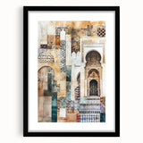 Abstract architectural wall art framed in black with a mat, showcasing geometric shapes and lines in a modern design, ideal for contemporary decor.