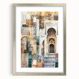 Abstract architecture wall art framed with a silver mat, displaying geometric shapes and lines in a modern design, perfect for enhancing contemporary decor.