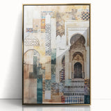 Framed abstract architecture wall art in gold acrylic, showcasing geometric patterns and modern design, perfect for contemporary decor in living spaces.