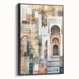 Framed canvas wall art showcasing a modern abstract architecture design in black and white, highlighting geometric shapes and lines, perfect for contemporary decor.