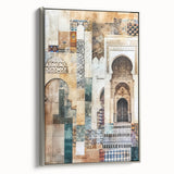 Framed abstract architecture wall art in silver, showcasing geometric shapes and modern design elements, perfect for contemporary home decor.