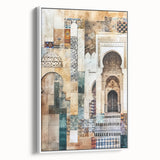 Abstract architecture wall art displayed in a white frame, showcasing geometric patterns and modern design elements, perfect for contemporary home decor.