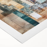 Abstract architecture wall art design on rolled canvas showcasing geometric patterns in vibrant colors, ideal for modern home decor. Packaged securely in a sturdy tube for easy transport and display.