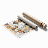 Abstract architectural wall art print showcasing geometric shapes and vibrant colors, perfect for modern decor, rolled and ready for framing.