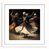 Abstract figurative wall art in a white frame with a mat, showcasing vibrant colors and dynamic shapes, perfect for modern home decor and artistic expression.