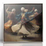 Framed abstract figurative wall art featuring a silver acrylic finish, showcasing dynamic shapes and vibrant colors, perfect for modern home decor.