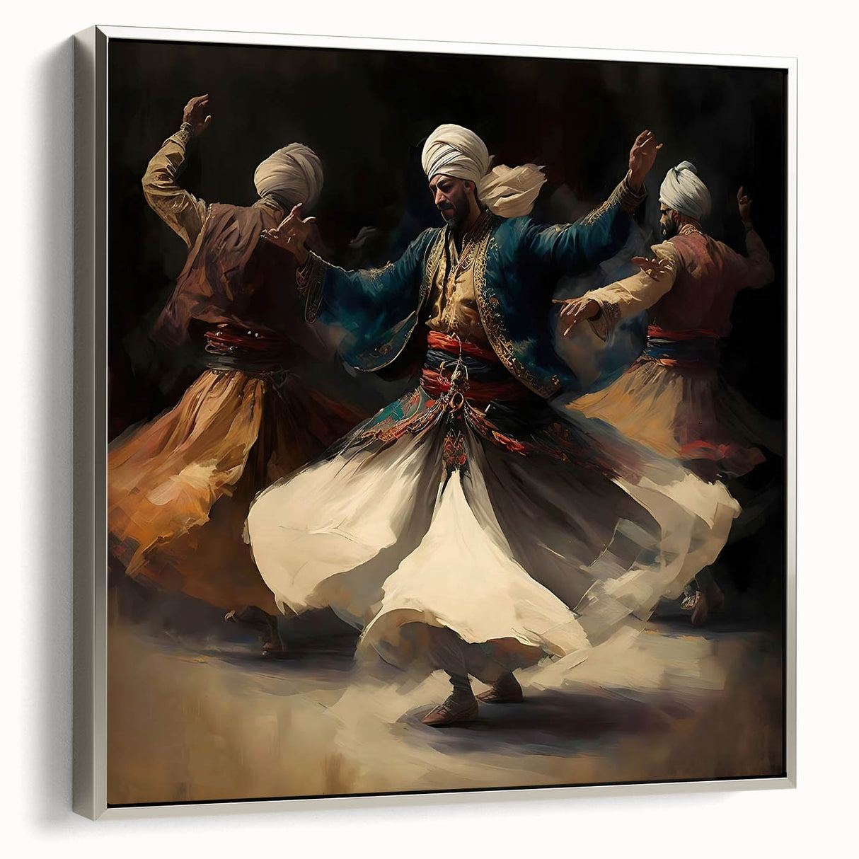Framed abstract figurative wall art featuring silver tones, displayed in a sleek side view. Perfect for modern decor and enhancing artistic spaces.
