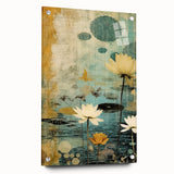 Abstract floral wall art displayed in acrylic glass with a side view showcasing vibrant colors and intricate details, elegantly pinned for a modern aesthetic.