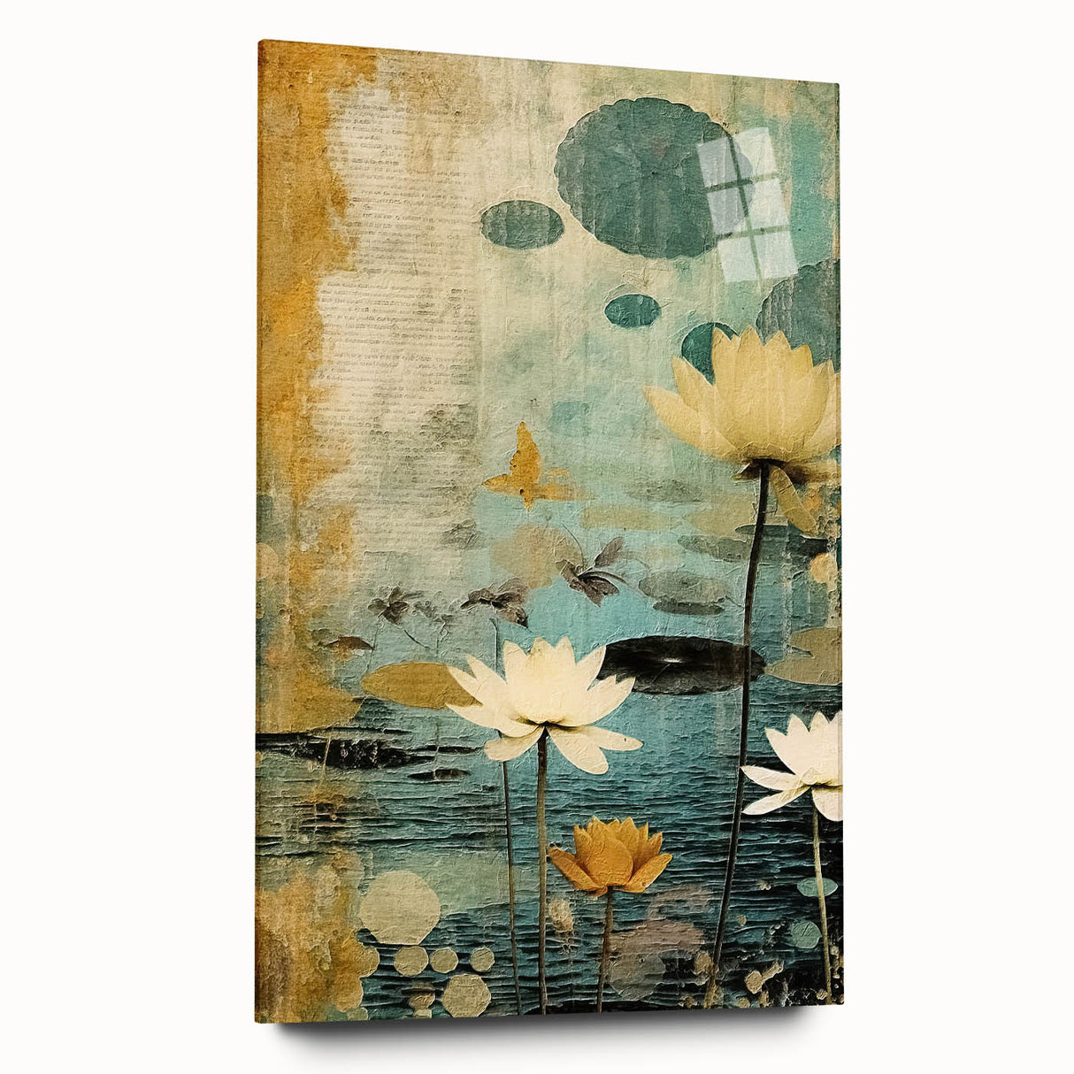 Abstract floral wall art design displayed in an acrylic glass frame, featuring vibrant colors and intricate patterns, ideal for modern home decor.