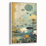 Framed abstract floral wall art featuring vibrant colors and intricate designs, displayed from a side view against a neutral background, ideal for modern decor.