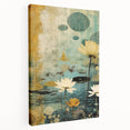 Abstract floral wall art on stretched canvas showcasing vibrant colors and intricate designs, perfect for modern home decor, viewed from the side.