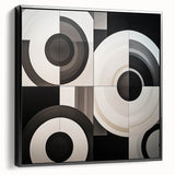 Framed geometric abstract canvas art in black, showcasing sharp angles and modern design, perfect for contemporary home decor. Side view highlights its sleek frame.