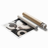 Abstract geometric rolled canvas print showcasing vibrant colors and dynamic shapes, perfect for modern home decor. Packaged securely in a protective cardboard tube.