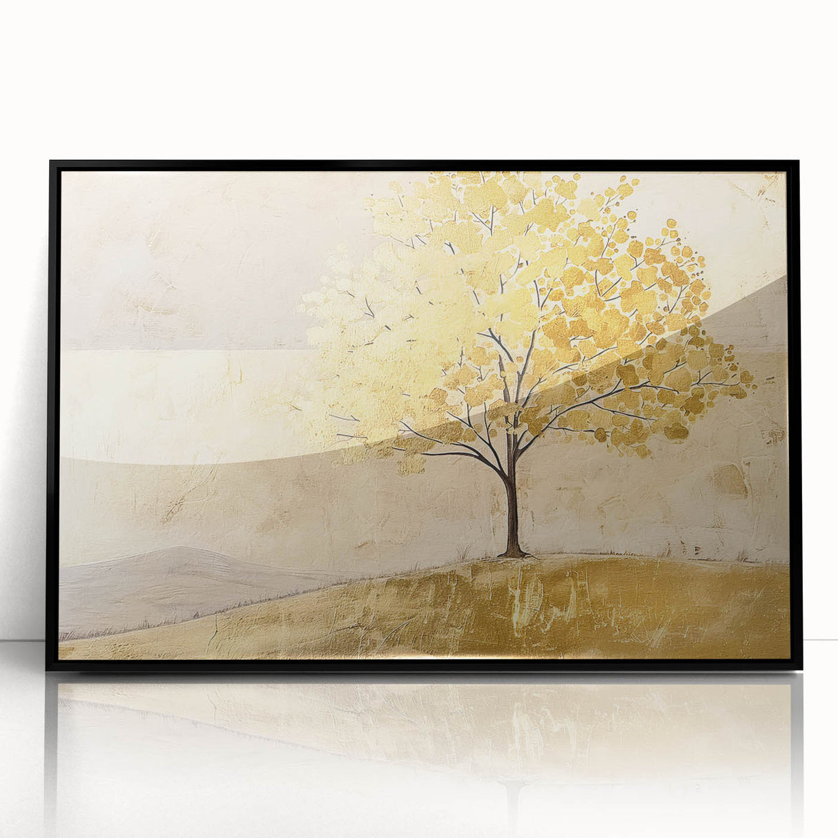 Framed abstract landscape wall art featuring a vibrant color palette with black accents, showcasing an artistic interpretation of natural scenery, perfect for modern decor.